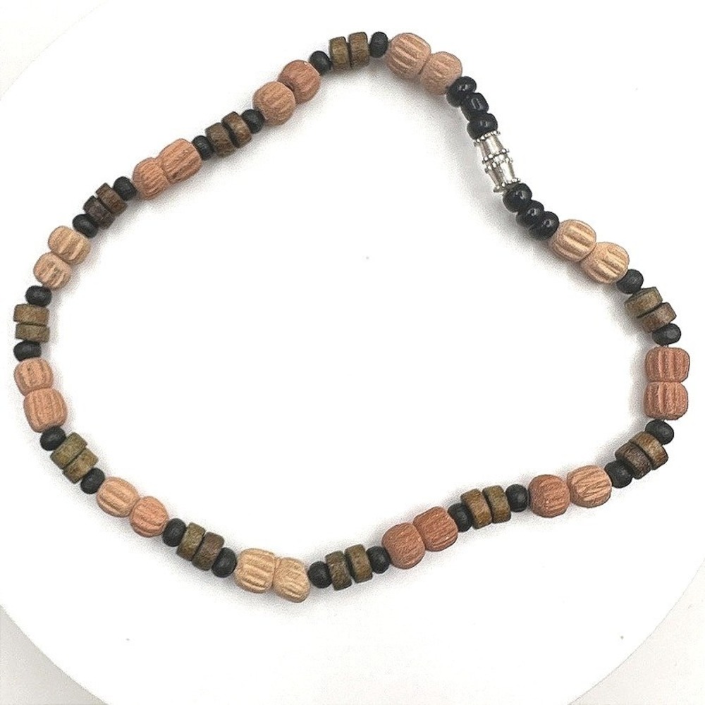 Vintage 90s Wood Bead Bracelet Earth Tone Boho Women's Classic Jewelry